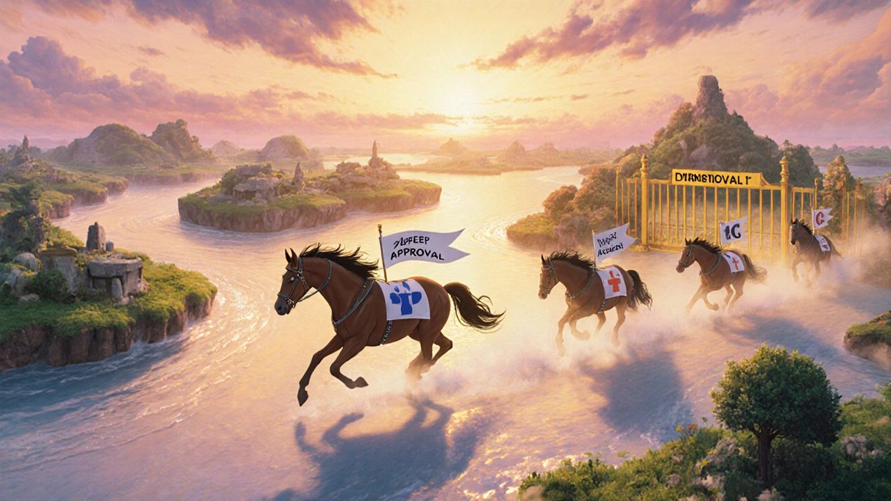 A magical horse race where only the first to reach the approval gate wins market exclusivity.