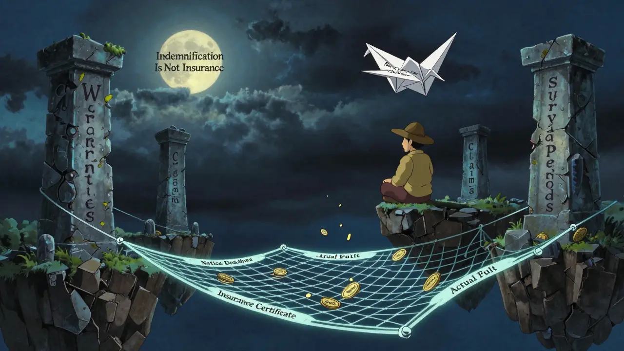 A seller on a floating island watches a paper crane fly away as a safety net catches financial losses.