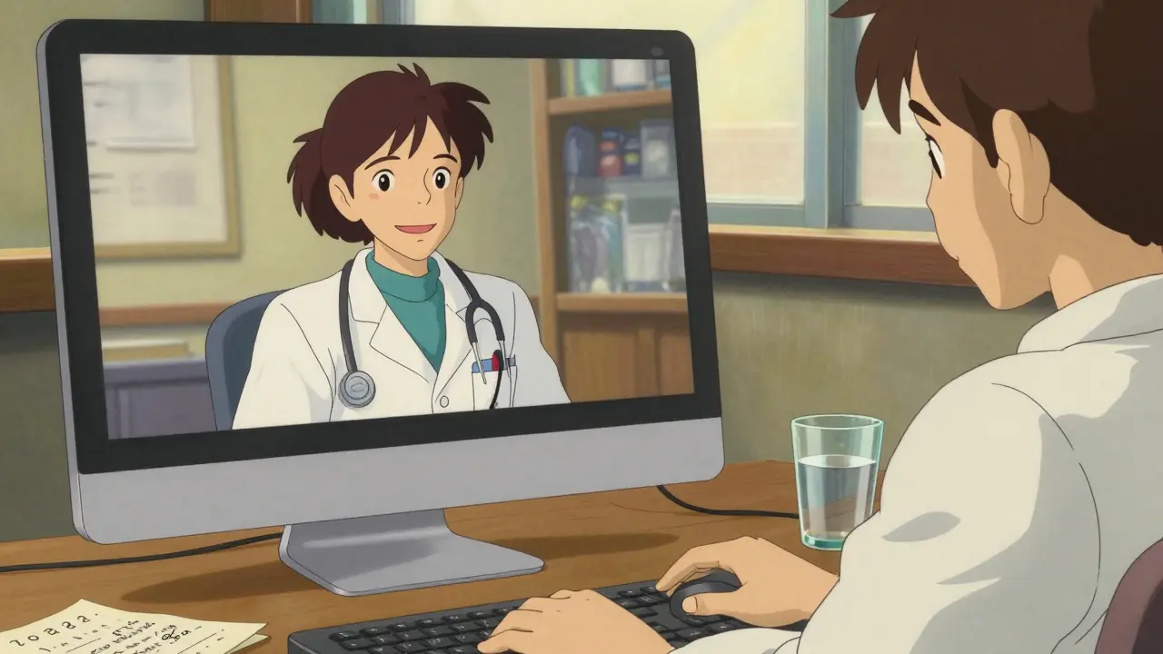 A friendly doctor appearing on a screen during a telehealth appointment